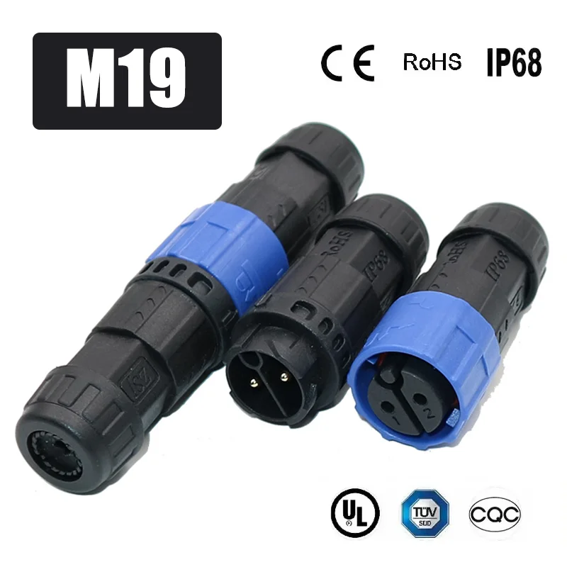 Waterproof M19 2 3 4 5 7 8 Pin Cable Connector Outdoor IP68 Self-locking Aviation Plug 20A Male Female Docking Power Connectors