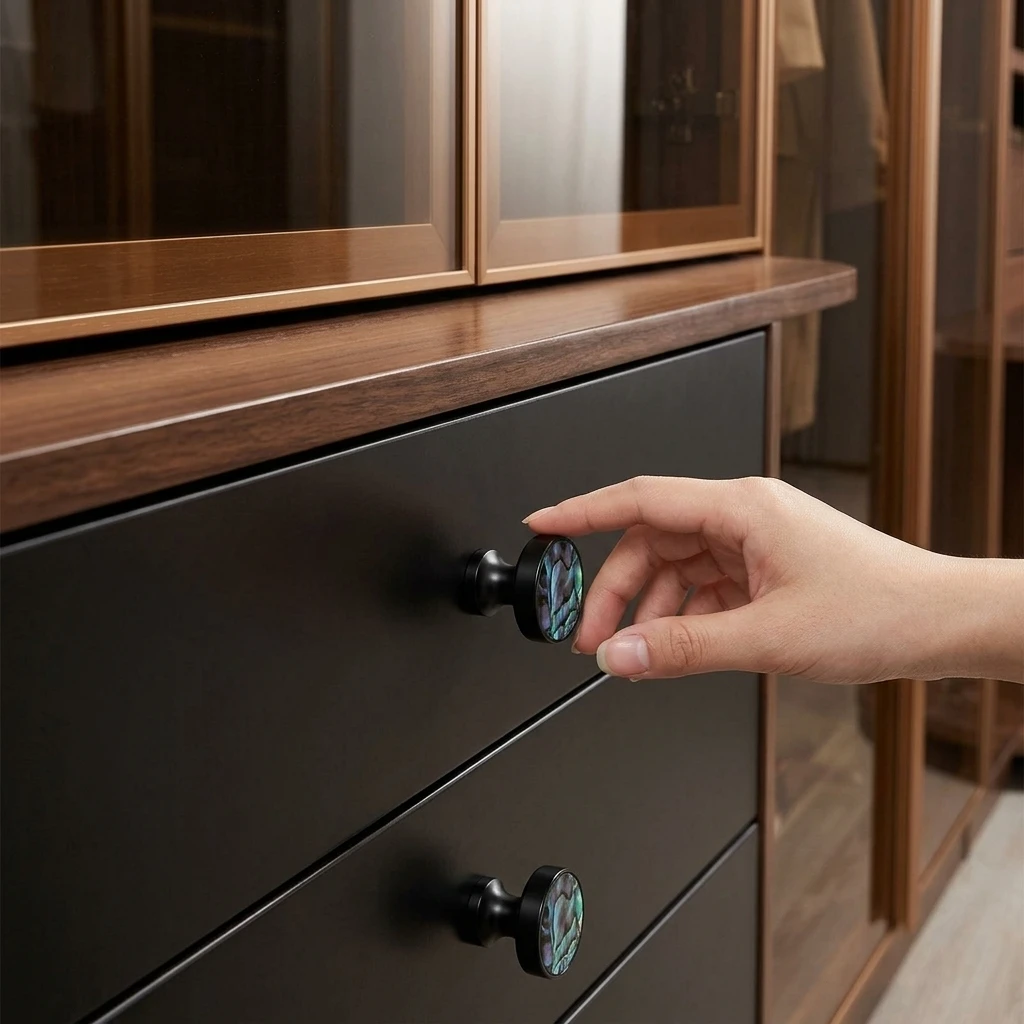 Kitchen Cupboard Knobs Natural Shell Inlay Drawer Pulls Luxury Brass Wardrobe Handles for Wine Cabinet Furniture Hardware