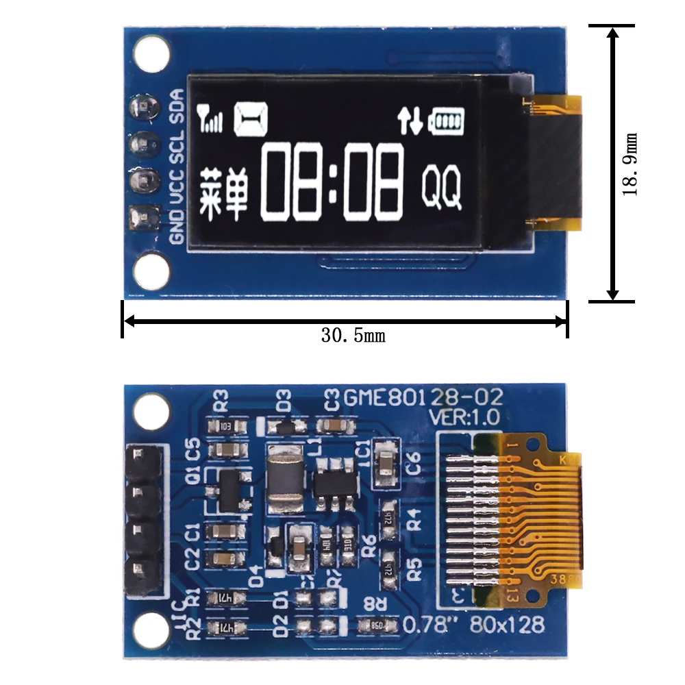 0.78 inch OLED Display LCD Screen Module 0.78" White Color Resolution 128*80 SPI Interface SH1107 driver 128X80 for arduino