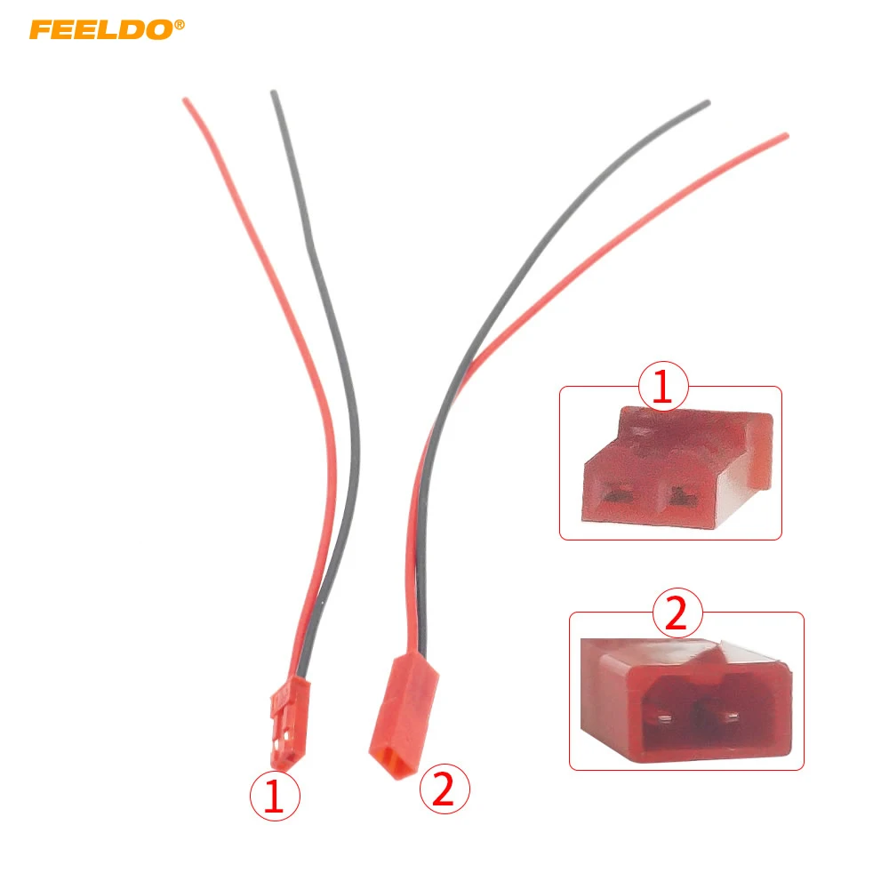 FEELDO Car Red 2PIN Headlight Pigtail Terminal Connecting Wiring Male To Female Plug For Auto Projector Lens Modification DIY