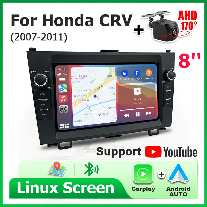 8'' Screen Linux System Wireless Carplay Car Radio Android Auto Stereo For Honda CR-V 3 RE CRV 2007-2011 Bluetooth Autoradio Navigation GPS Airplay Autolink Multimedia Player 2DIN