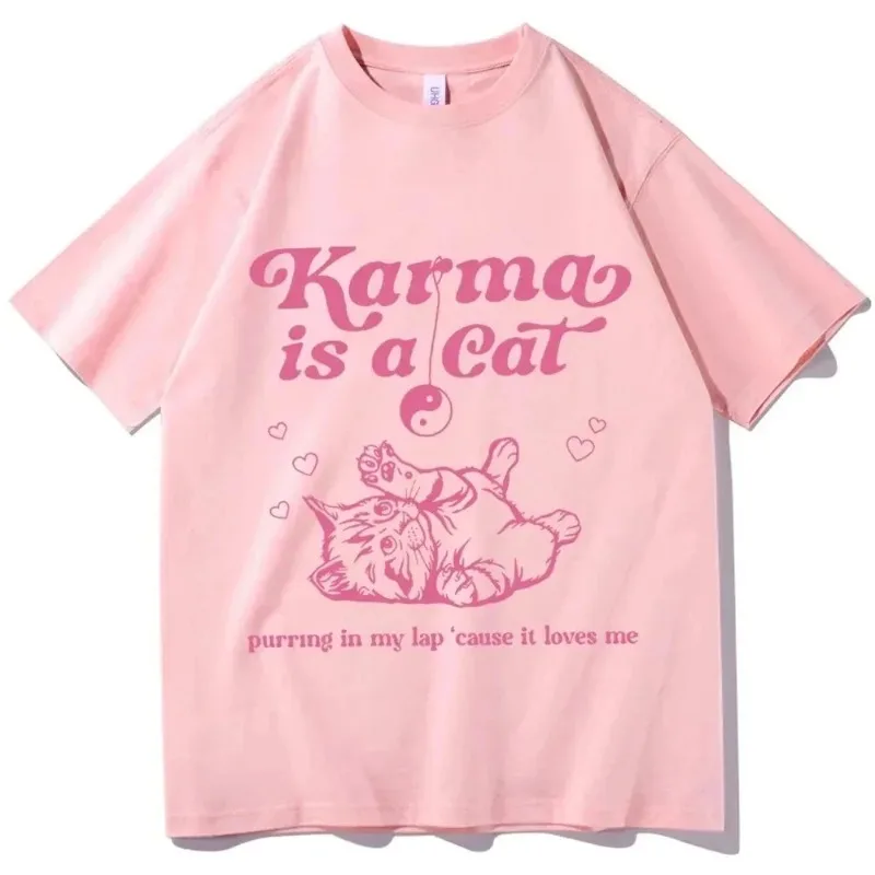 Karma Is A Cat Shirt Taylor Music Women's Cotton Tee Cat Shirt Top Taylor Merch Music Tour 2024 Gothic Harajuku Shirt Tee