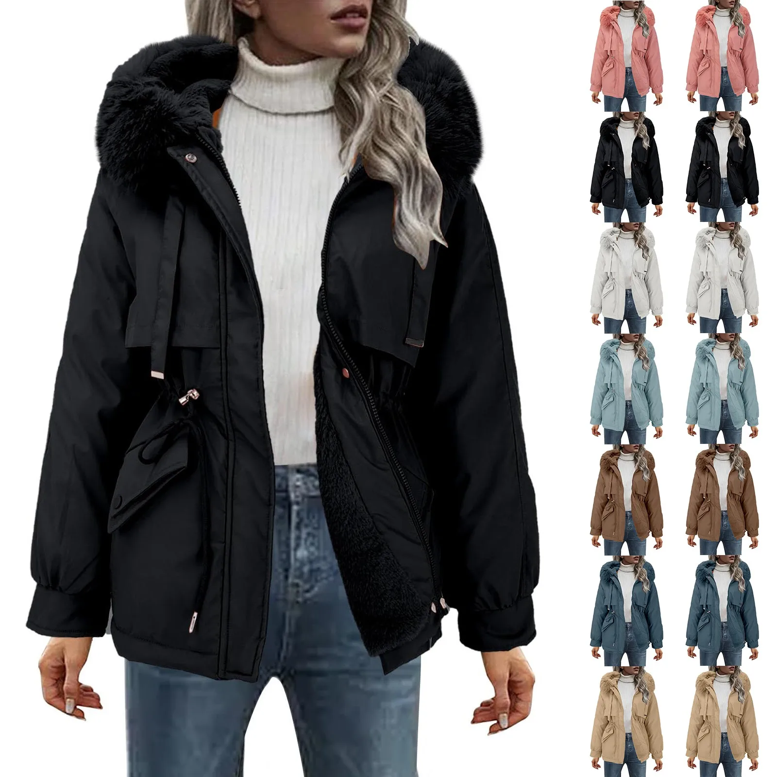 2025 Snow Wear Medium Long Parkas Winter Jacket Women Plush Lining Hooded Clothes Female Thickened Down Cotton Warm Coat