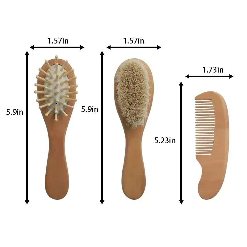 Baby Natural Wooden Boys Girls Soft Wool Hair Brush Head Comb Infant Head Massager Portable Bath Brush Comb for Kids Wool Brush