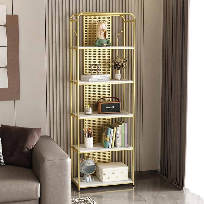 

Light luxury bookshelf Floor shelf High-grade multi-layer wrought iron storage rack Living room display rack Hole board storage