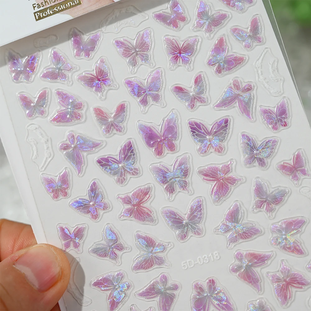 1Pcs 5D Shell Aurora Schmetterling Nail art Aufkleber Elegante Geprägte Selbstklebende Aufkleber Für Frühling Maniküre Dekorationen Liefert