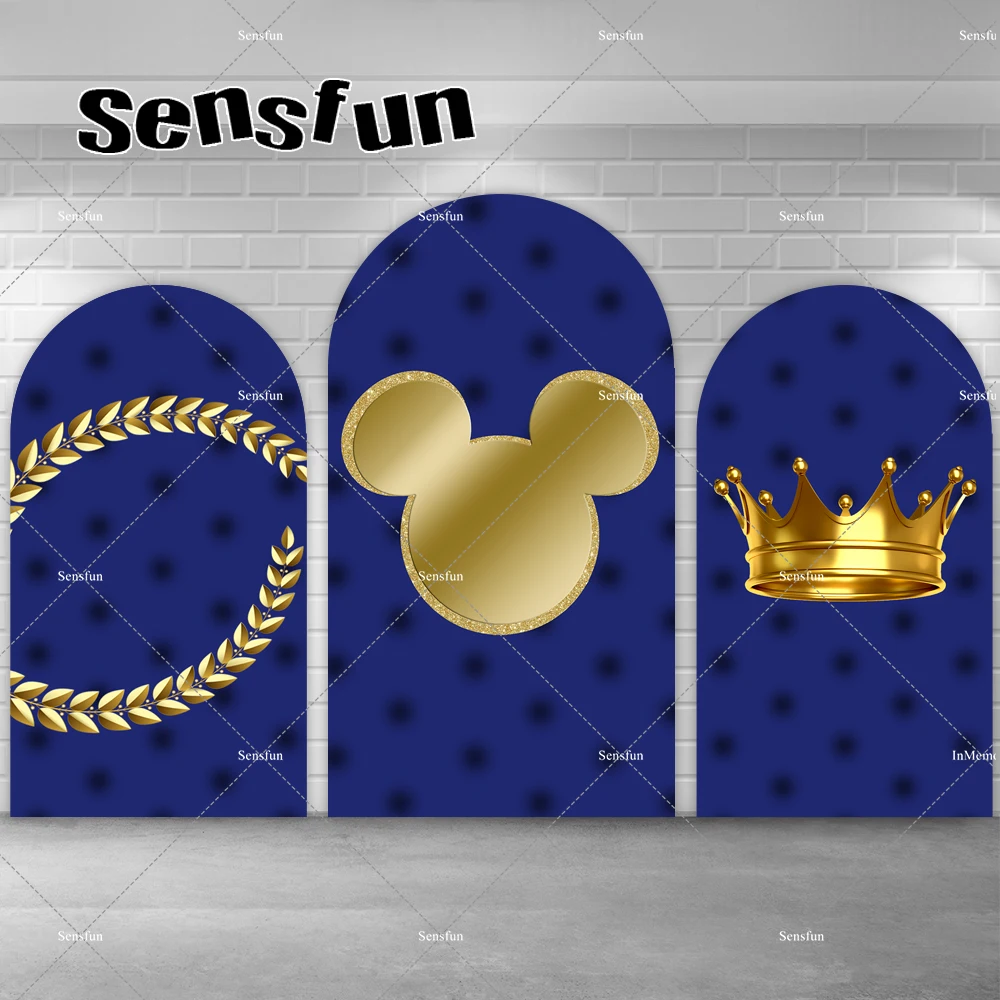 

Royal Blue Little Prince Arch Backdrop Cover Mickey Head Gold Crown Boys Baby Shower 1st Birthday Party Chiara Background Custom