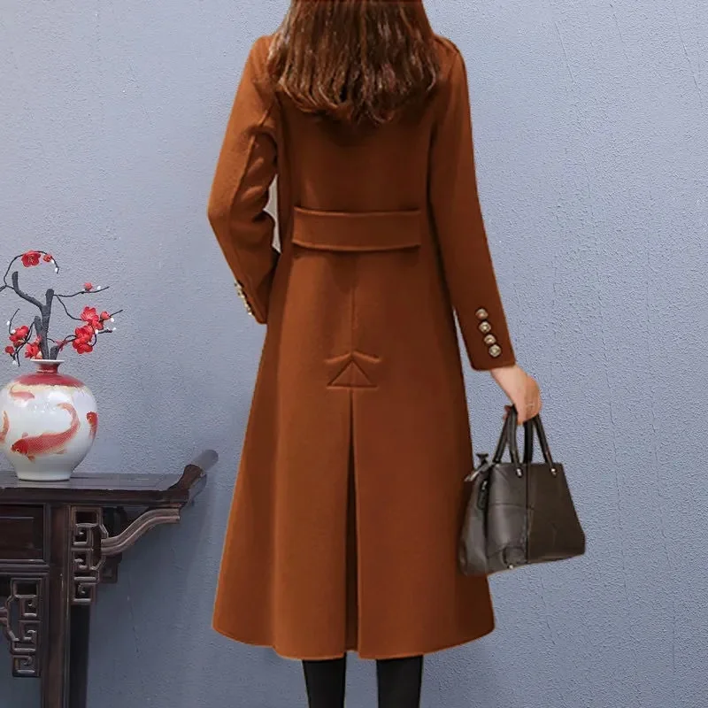 Women Wool Coat Double-Breasted Autumn Winter New Fashion Loose Long Trench Coat Retro Loose Female Overcoat Ladies Windbreak