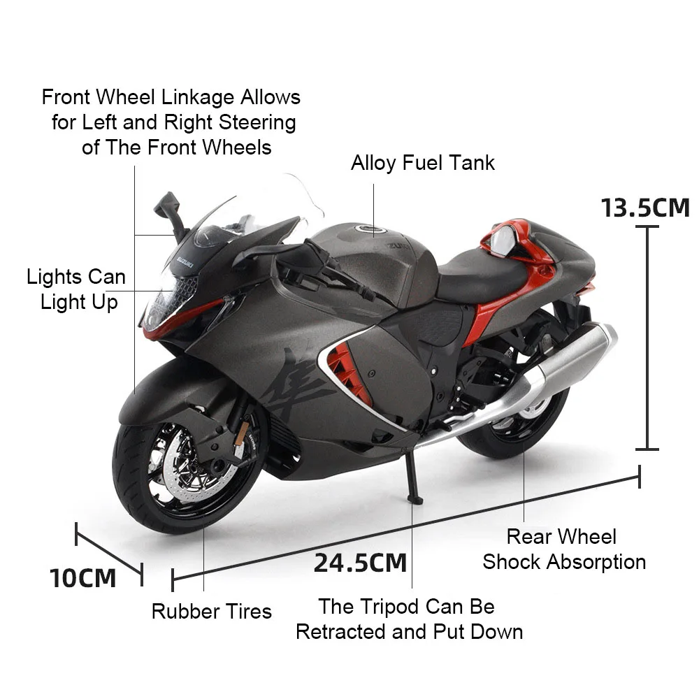 โมเดลรถมอเตอร์ไซค์ฮอนด้า CBR1000RR 1:9 ของเล่นรถมอเตอร์ไซค์อัลลอยด์หล่อขึ้นรูป ซูซูกิ ฮายาบูสะ รถมอเตอร์ไซค์จิ๋ว ระบบกันสะเทือน สำหรับเด็ก ของขวัญ