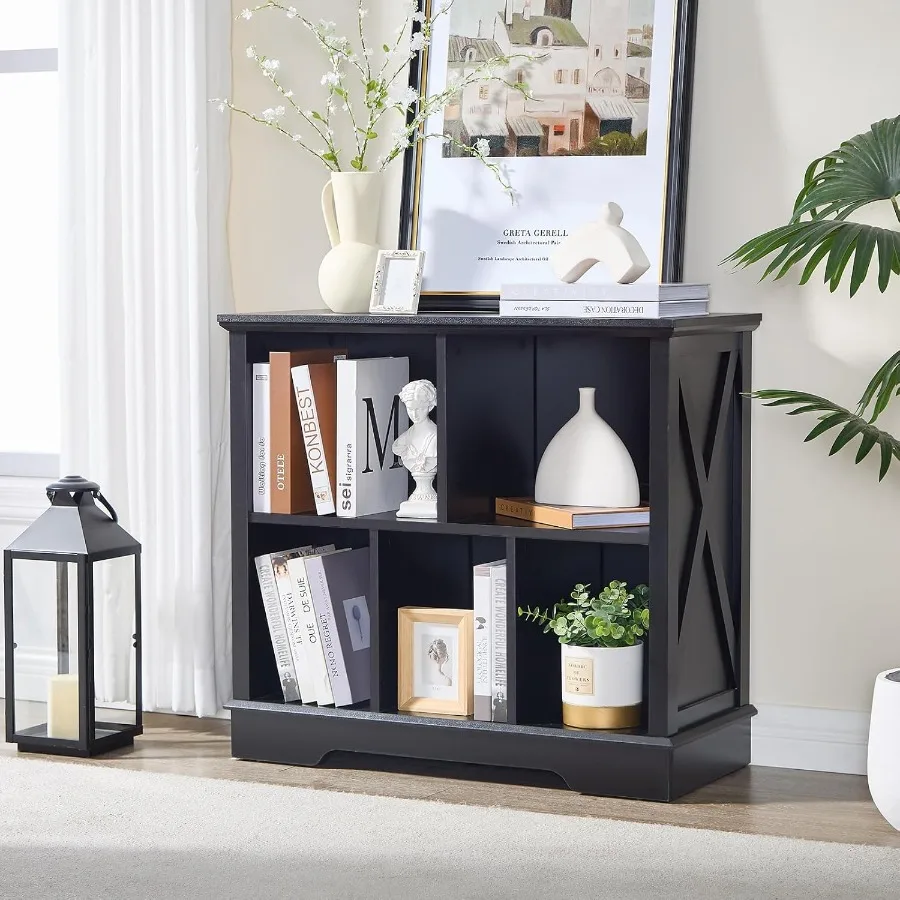 Farmhoe 5 Cube Bookshelf Black Storage Organizer Bookcase Toy Storage Cabinet Small Bookshelves Storage Organizer Shelf Wood Di