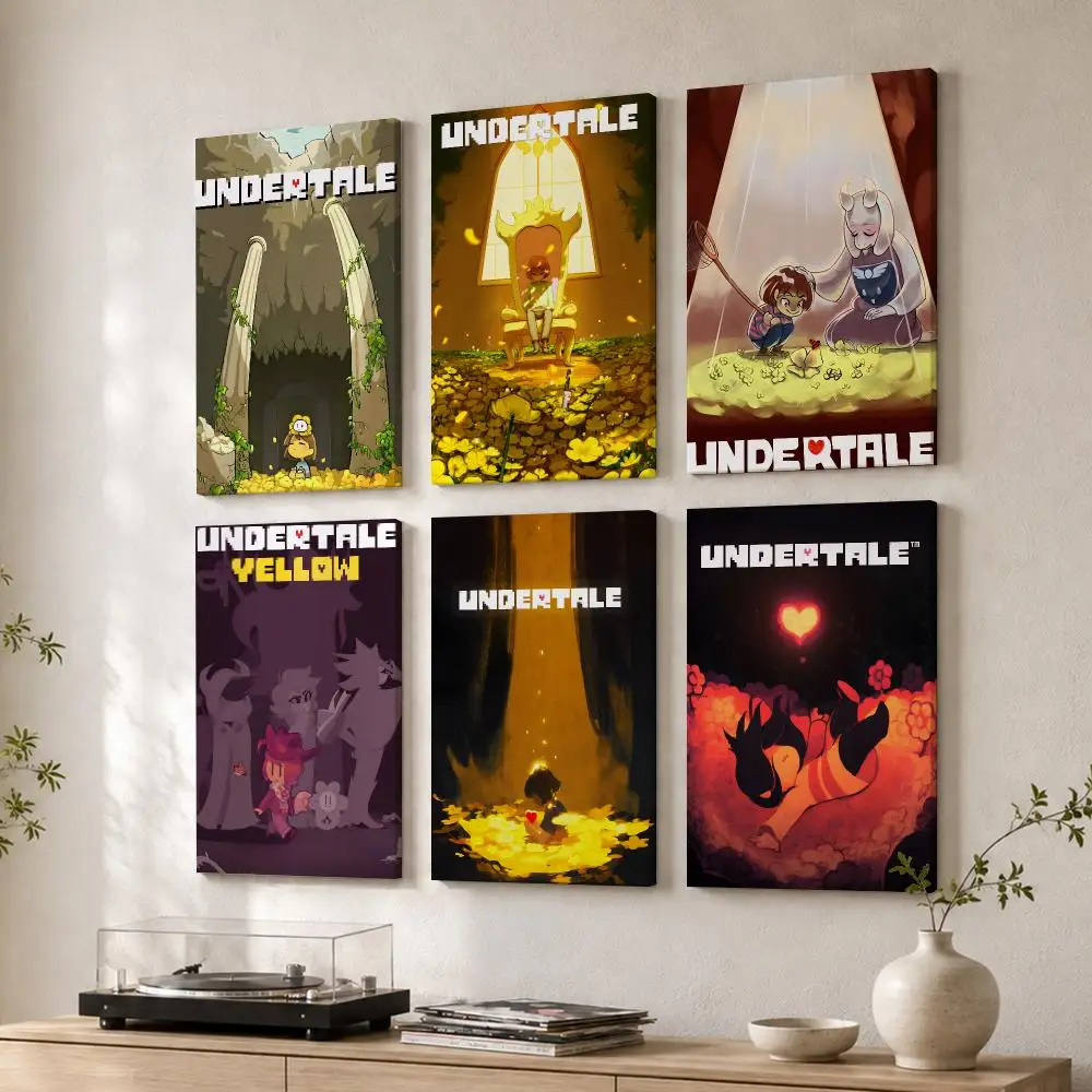 Pretty Video Game U-undertale Framed Wall Painting Wood Canvas Poster For Living Room Bedroom Hallway Office Home Decor Gift