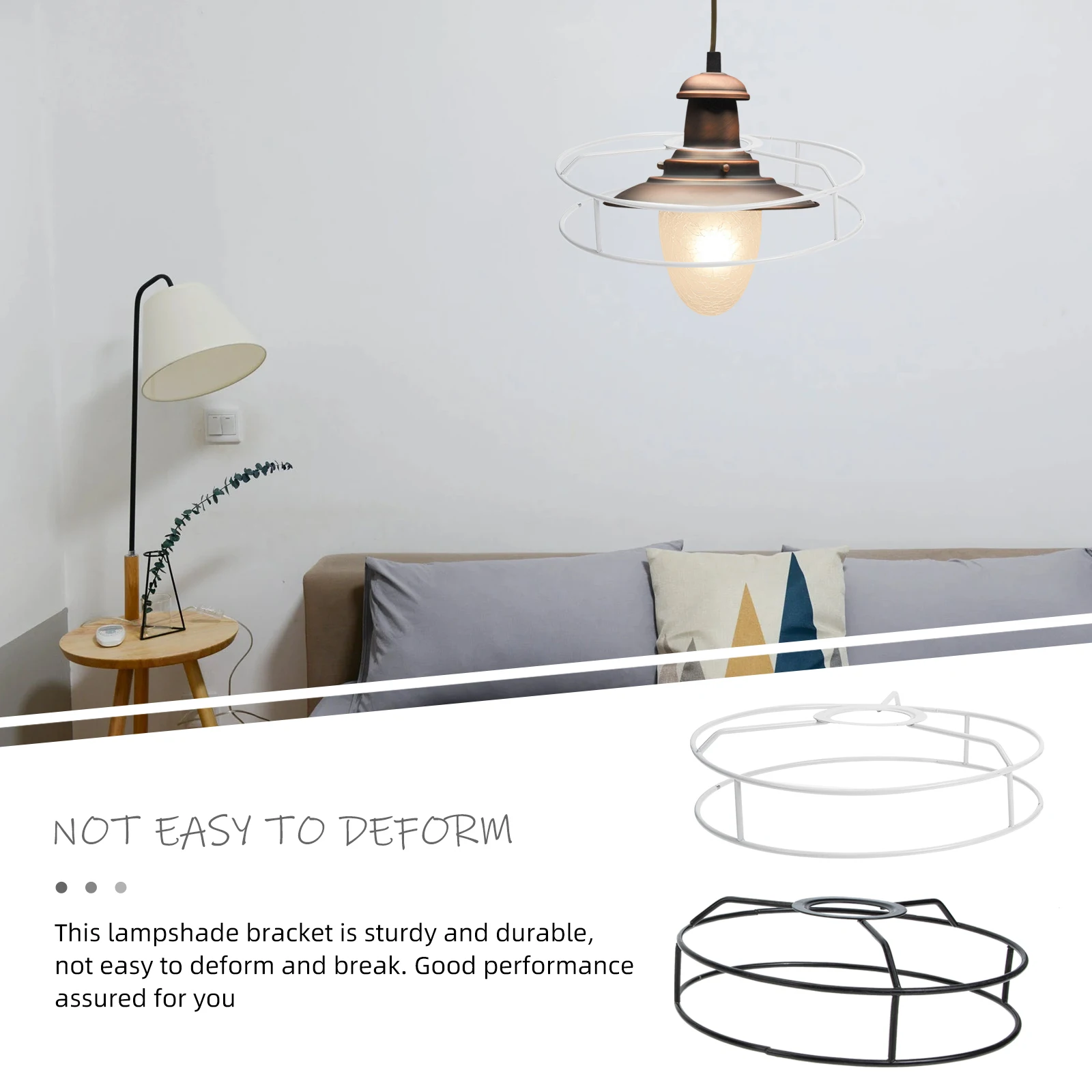 

2Pcs Round Lampshade Frames Metal Brackets for Table Pendant Ceiling Light Black DIY Chandelier Home Office Lighting Accessories