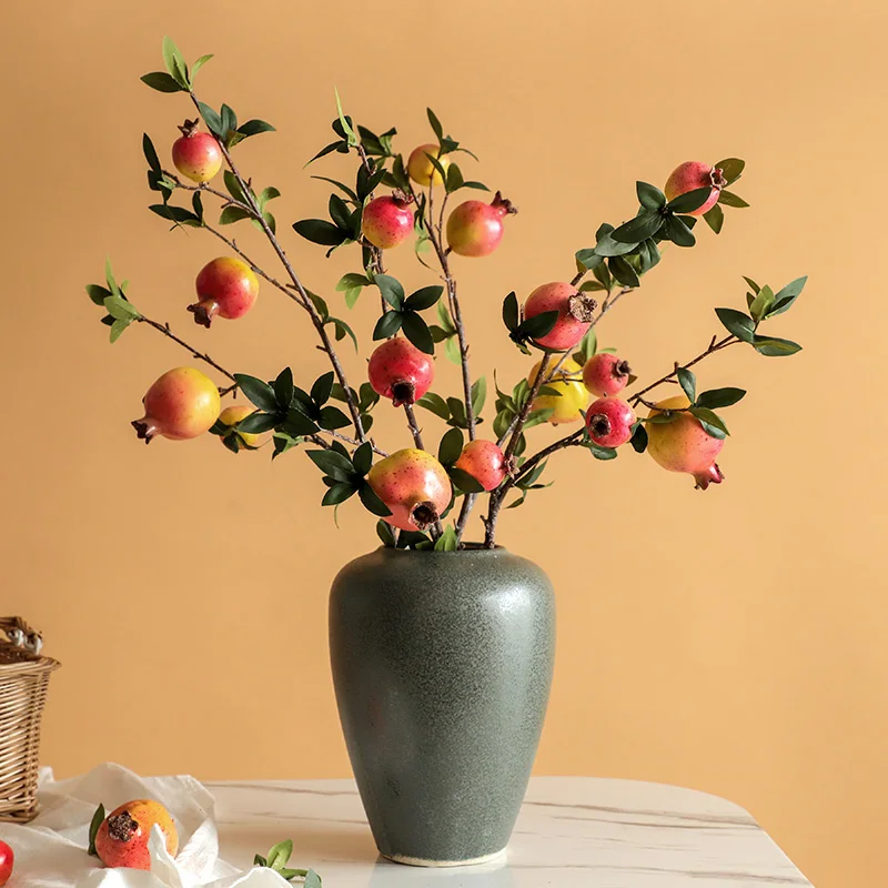 

Artificial Pomegranate Flower Branch with Red Fruits Dried Flower Decoration Living Room Bouquet Display Piece Home Decor