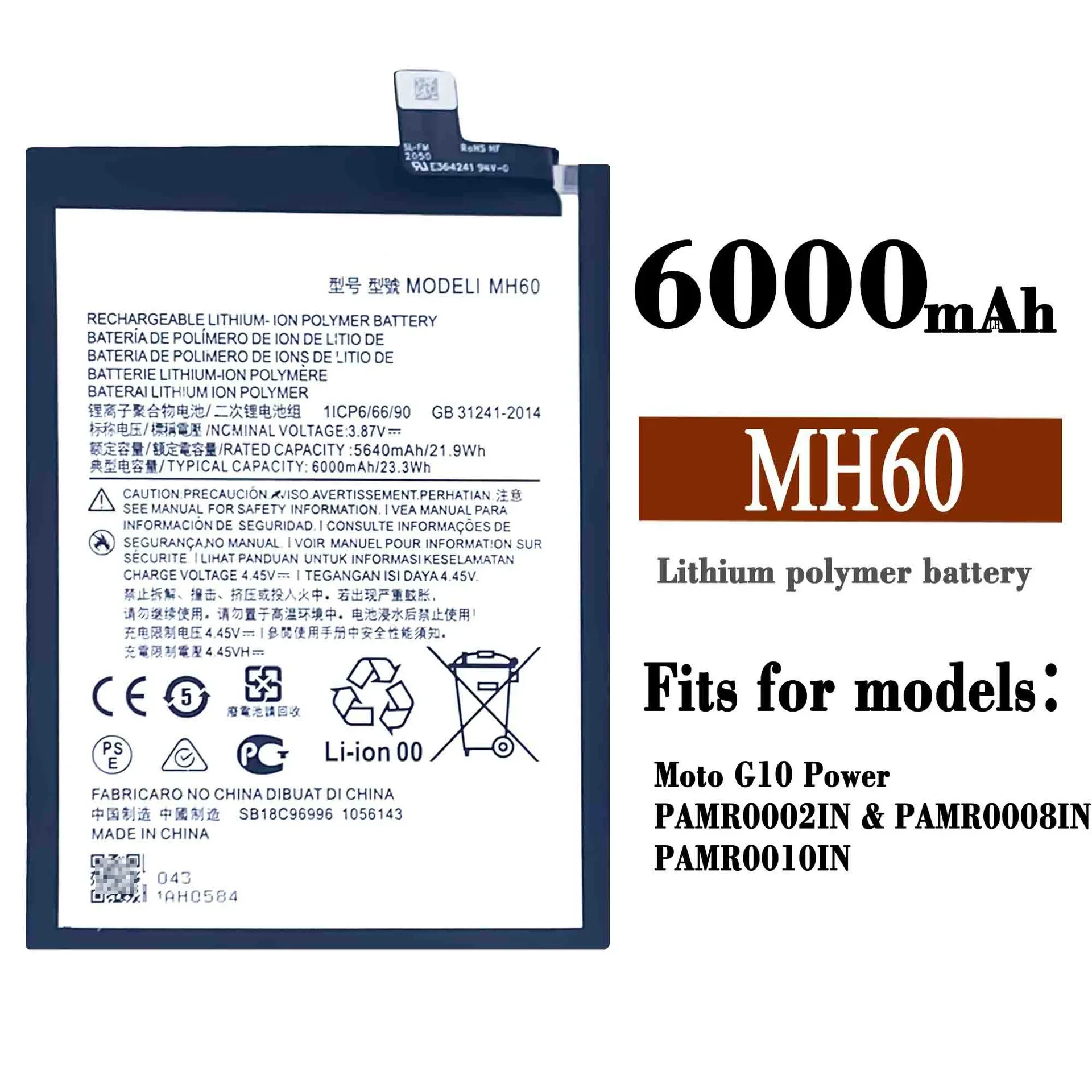 

MH60 High Quality Replacement Battery For Motorola G10 Power PAMR0O02IN PAMR0008IN 6000mAhLarge Capacity Latest Bateria