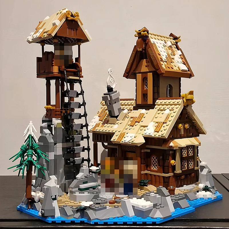 Nuovo MOC-185525 medievale Street Scene Viking Port house Model Building Blocks mattoni assemblaggio fai da te Puzzle Toys regalo di natale per bambini