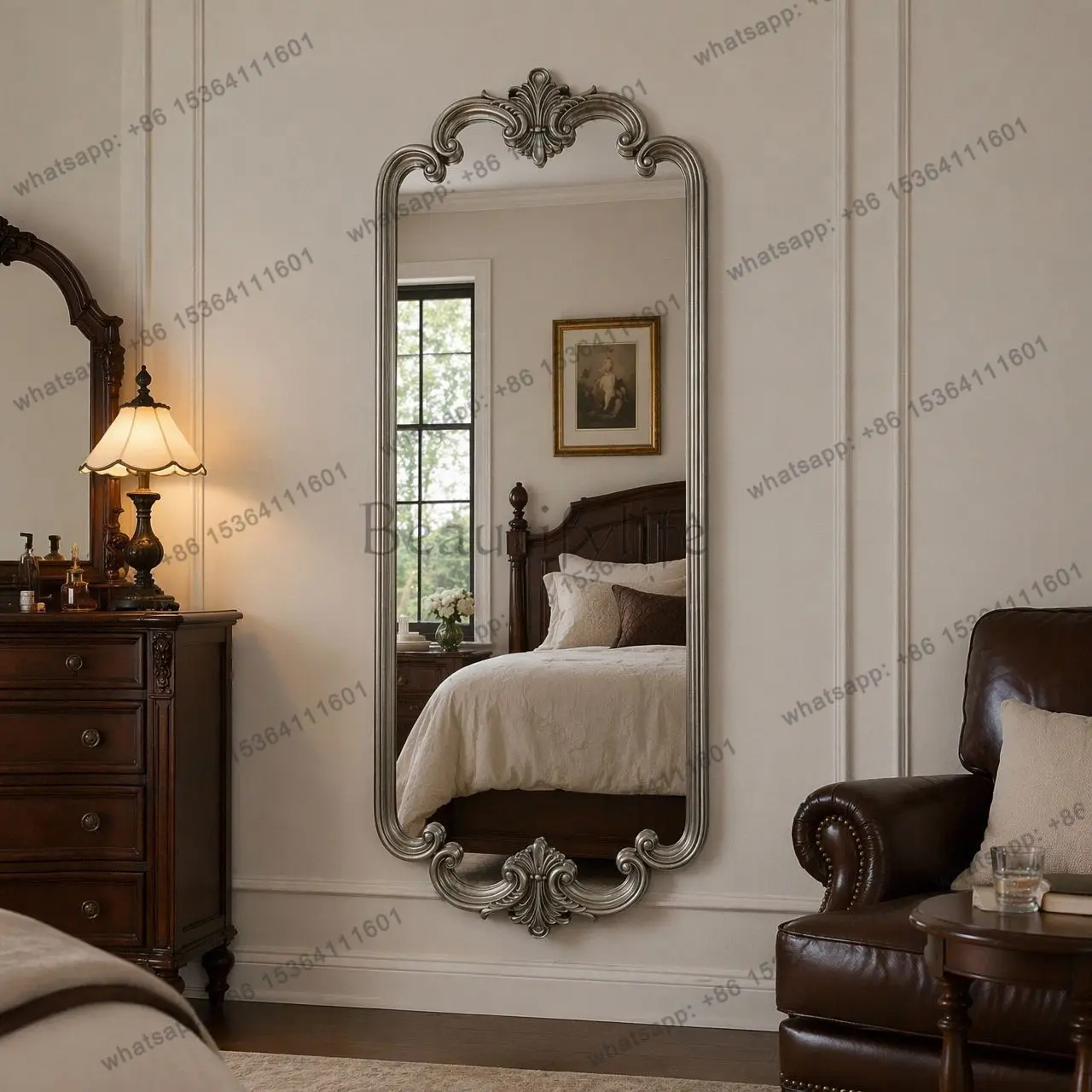 PG simple European corridor narrow version full-length mirror living room retro floor dressing large hanging mirror