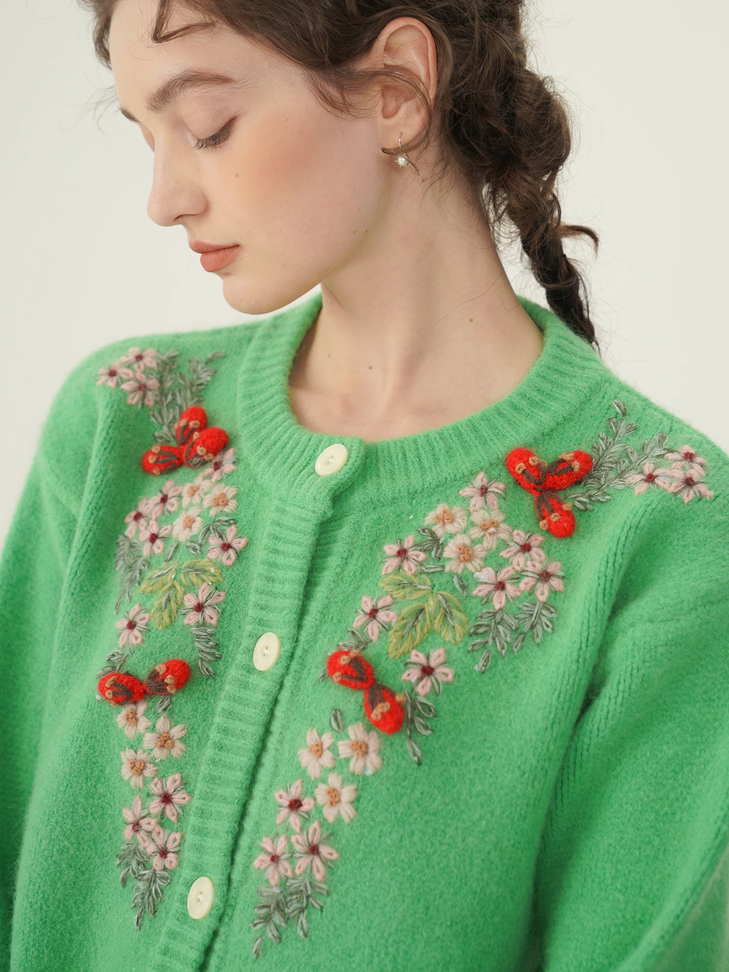 

110 см бюст осень зима зеленые шерстяные кашемировые кардиганы свитера женские элегантные вязаные теплые шерстяные свитера ручной работы с вышивкой