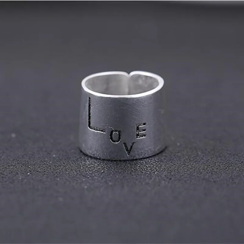 Korean Fashion Lettering Love 925 Sterling Silver Jewelry Accessories Female Personality Wild Opening Rings   R184