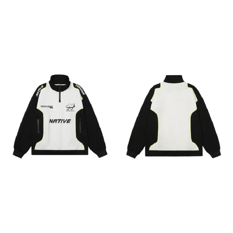 Original American Retro Half-Zipper Racing Clothing Hoodie Spring Autumn Couples Fashion Clothing High Street Motorcycle Jacket