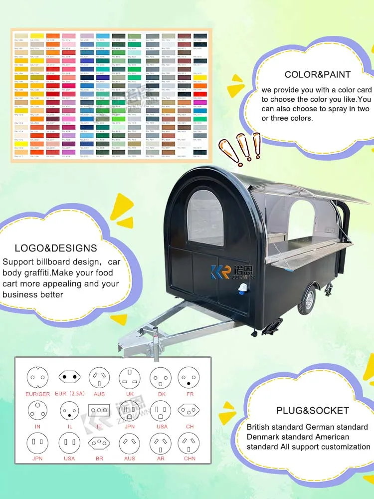 مقطورة طعام عربة طعام شاحنة طعام مع معدات مطاعم مطبخ كاملة عربة آيس كريم