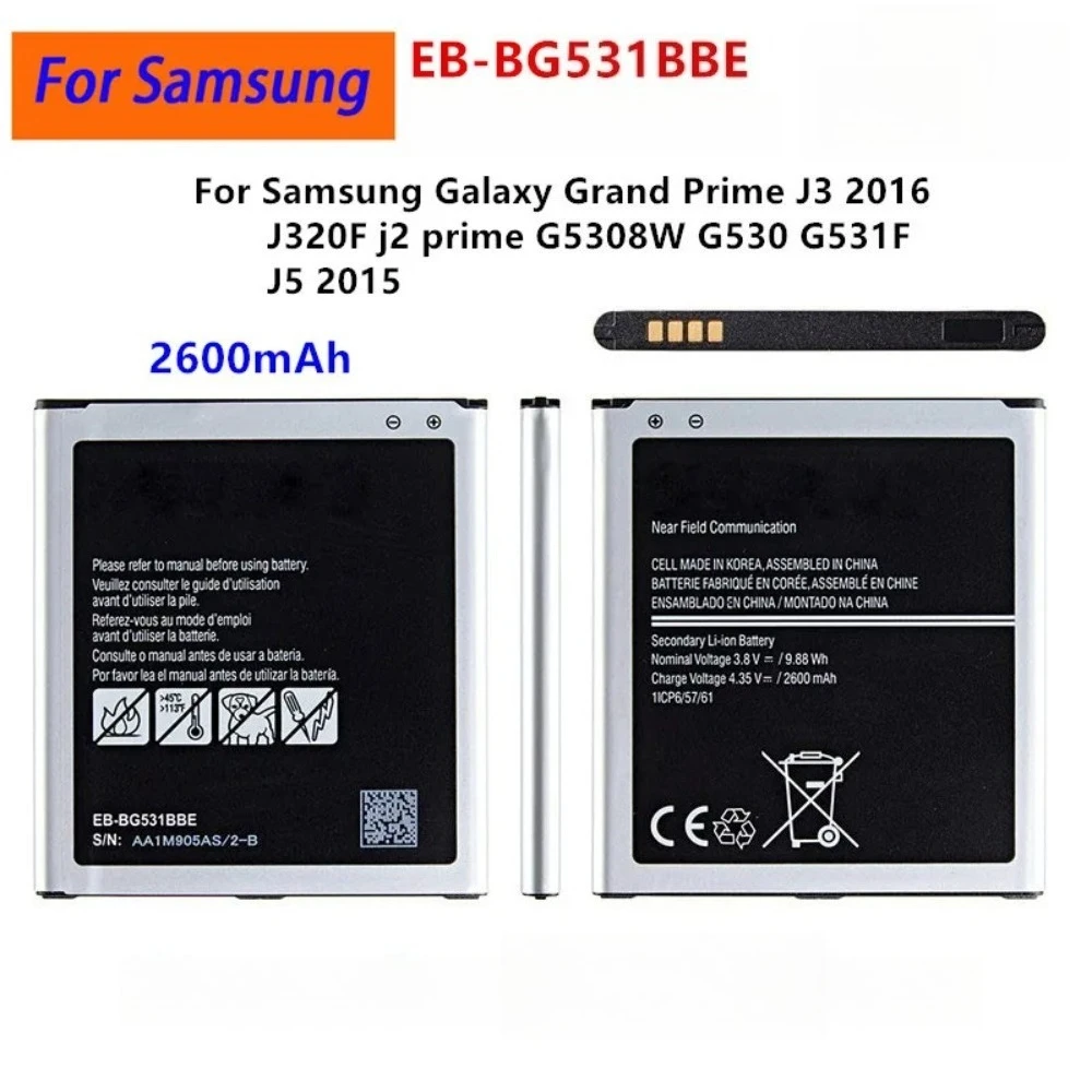 

EB-BG531BBE Phone battery 2600mAh For Samsung Galaxy Grand Prime J3 2016 j2 prime G5308W G530 G531F Phone battery