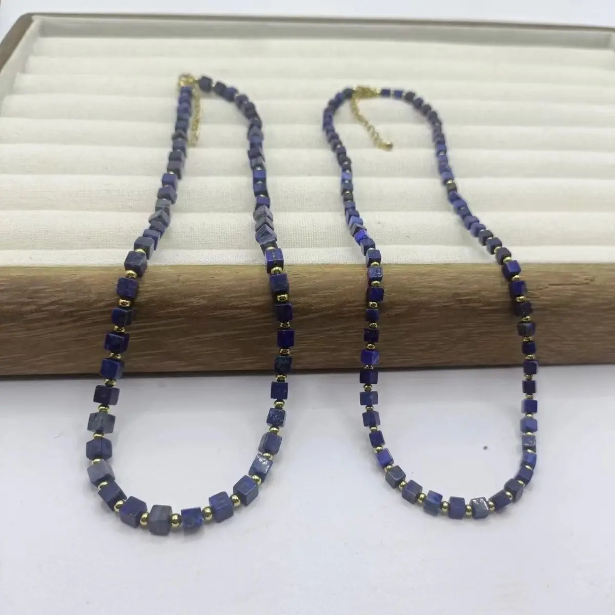 Natural Square Lapis Lazuli Neck Chain, Premium Light Luxury Beaded Trend Square Versatile Chain, Girls Lapis Lazuli Jewelry