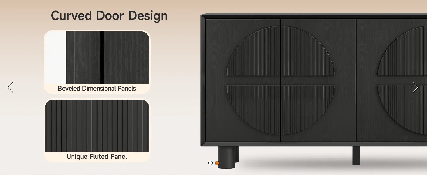 ONBRILL 63 Inch (160cm) Modern Fluted Buffet Cabinet - Storage Sideboard w/Push-Spring Doors, Entryway Dresser, Black