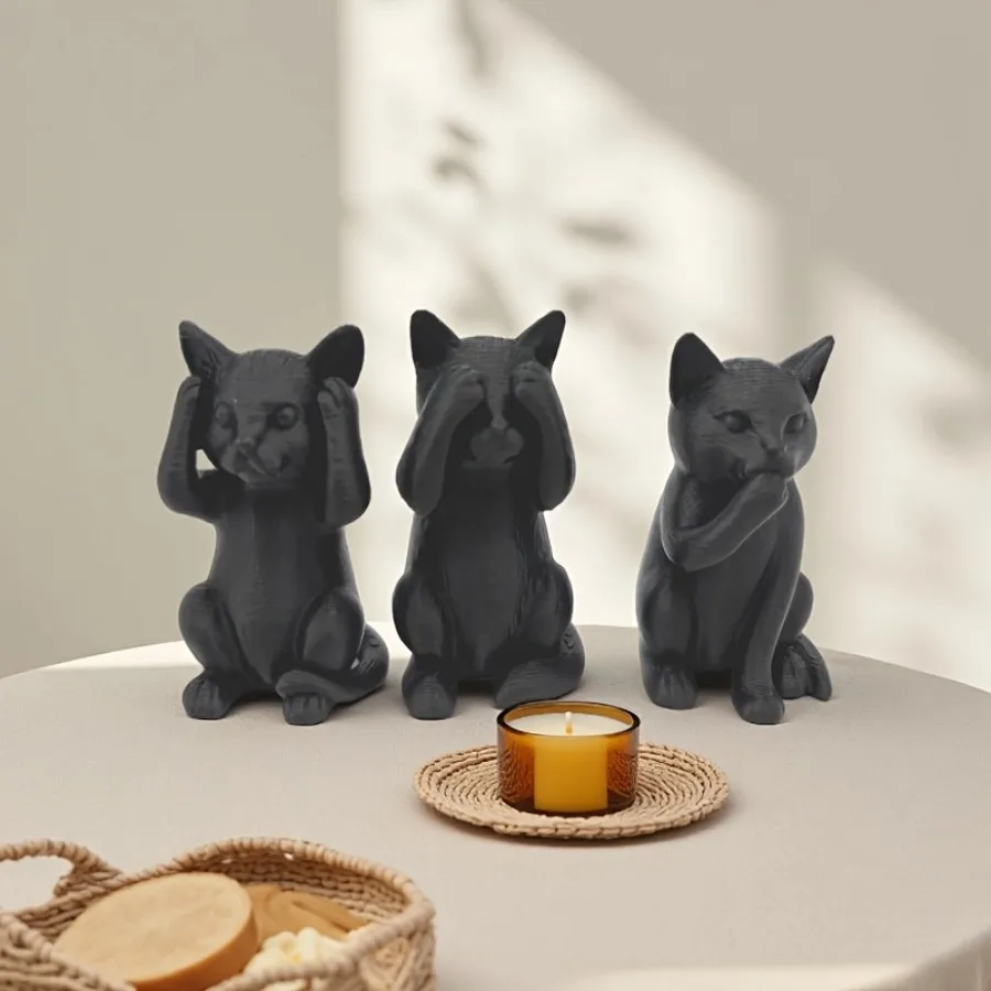 3 منحوتات للقطط ثلاثية الحكيمة، زخارف حكيمة لا تستمع، أو تشاهد أو سماعه، رائحة الشر ولكن ليس جيدًا، لا ترى الشر ولكن لا ترى جيدًا، لا ترى عشاق القطط، ديكورات مثالية لهواهم الذين يحبون الحكمة المهترفين، "أثاثًا فريدًا "