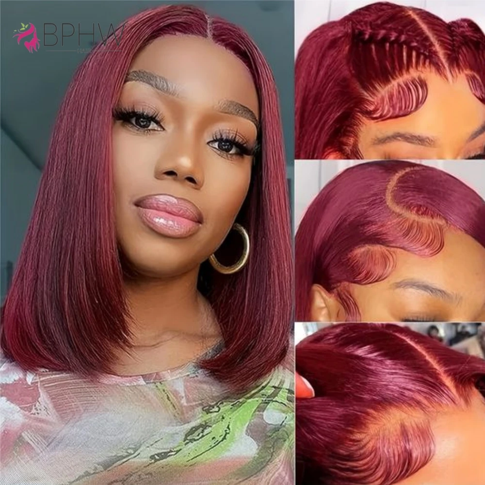 

Straight Colored Wigs 99J Burgundy Human Hair Wigs Cute Bob Wigs 13x4 Lace Front Wigs For Women Free Part Color Wigs 8-14inch