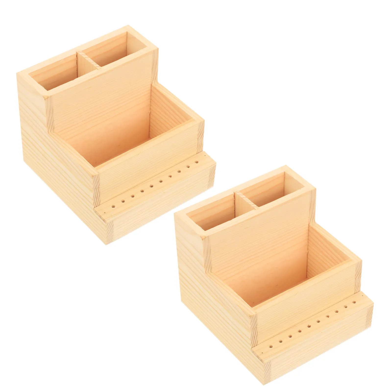 2Pcs Wood Nail Art Tool Storage Box Dual Layer Manicure Drill Bits Holder Organizer Nail Salon Supplies Case Tool Display Stand