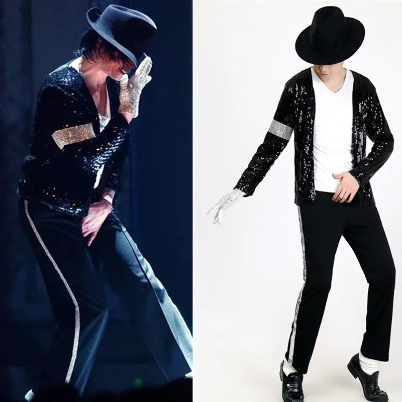 MJ Michael Jackson Coat Billie Jean Jacket Glove Kids Party Cosplay Costume Clothing Children Cos Sets 2024 Tshirt MN5