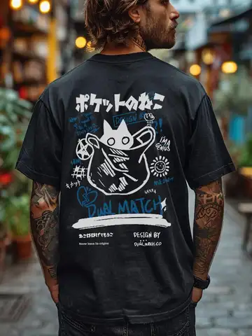 힙합 티셔츠 남성 여성 streetwear 일본 한자 재미 있은 고양이 프린트 t 셔츠 2024 하라주쿠 코튼 캐주얼 반소매 티셔츠 탑스