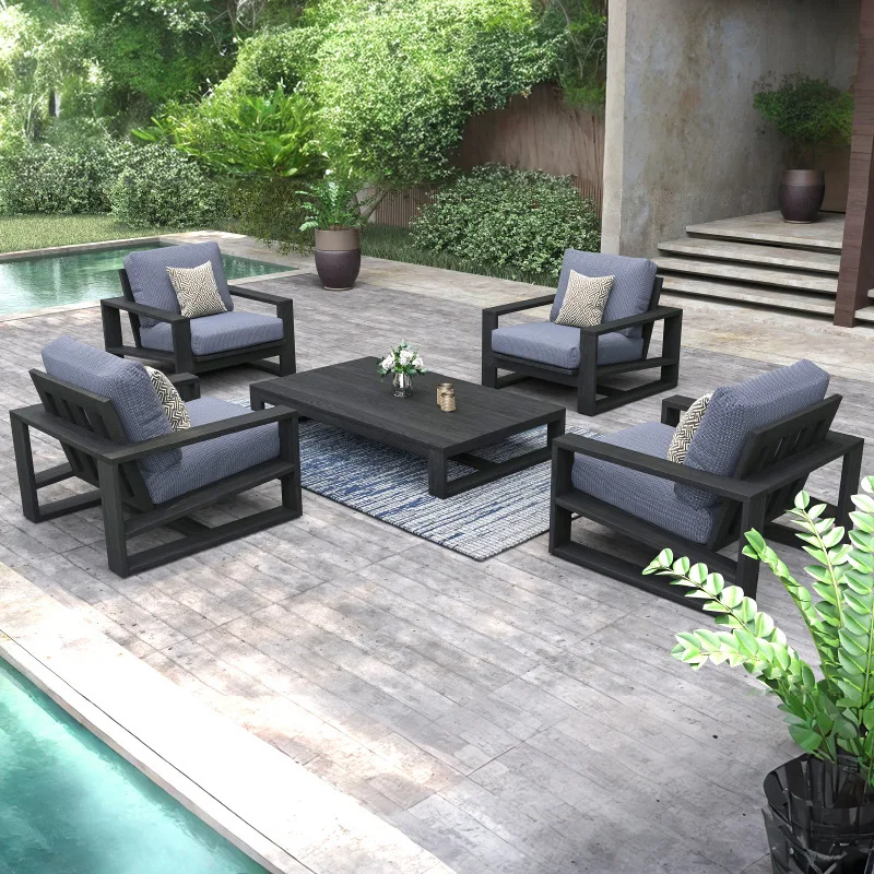 

Nordic Custom Outdoor Sofa Courtyard Leisure Teak Waterproof Sunscreen Anti-corrosion Outdoor Furniture