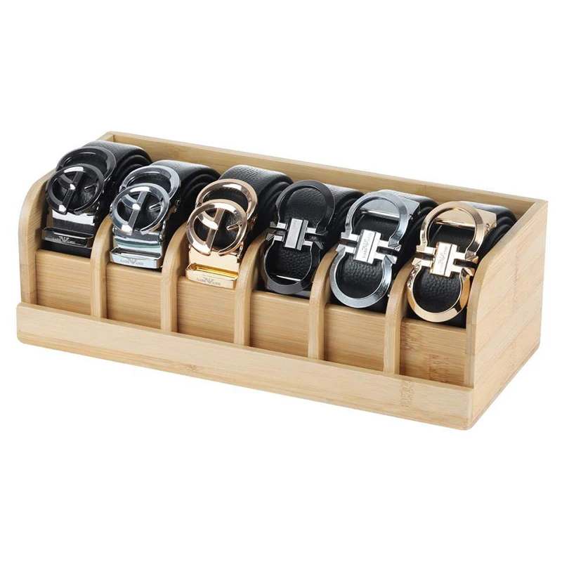 1pc Belt Storage Box Wooden Belt Tie Display Box Wooden Multi Grid Sorting And Storage Box