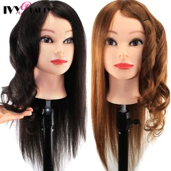 100% Real Human Hair Mannequin Styling Heads Premium Professional Cosmetology School Practice Heads For Hairdresser Barber Shop