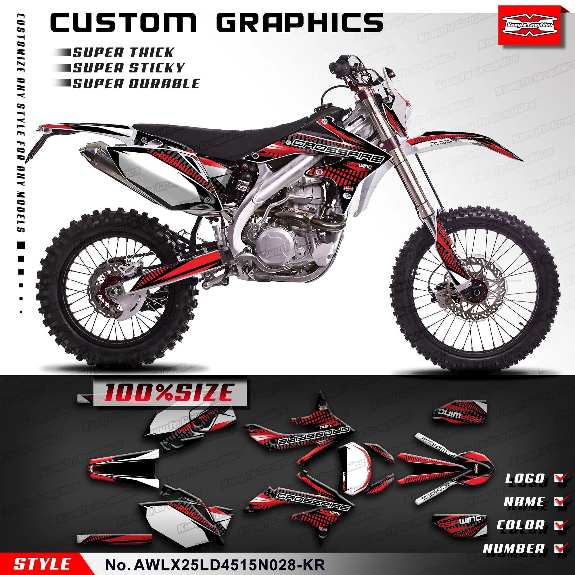 

KUNGFU GRAPHICS Stickers Complete Decals Stickers Kit for Asiawing LX250 LD450 2015-2024, AWLX25LD4515N028-KR