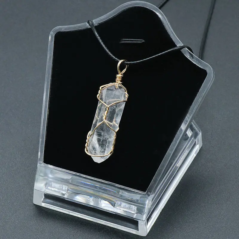 

Original crystal pillar irregular winding pendant gold silver white crystal necklace