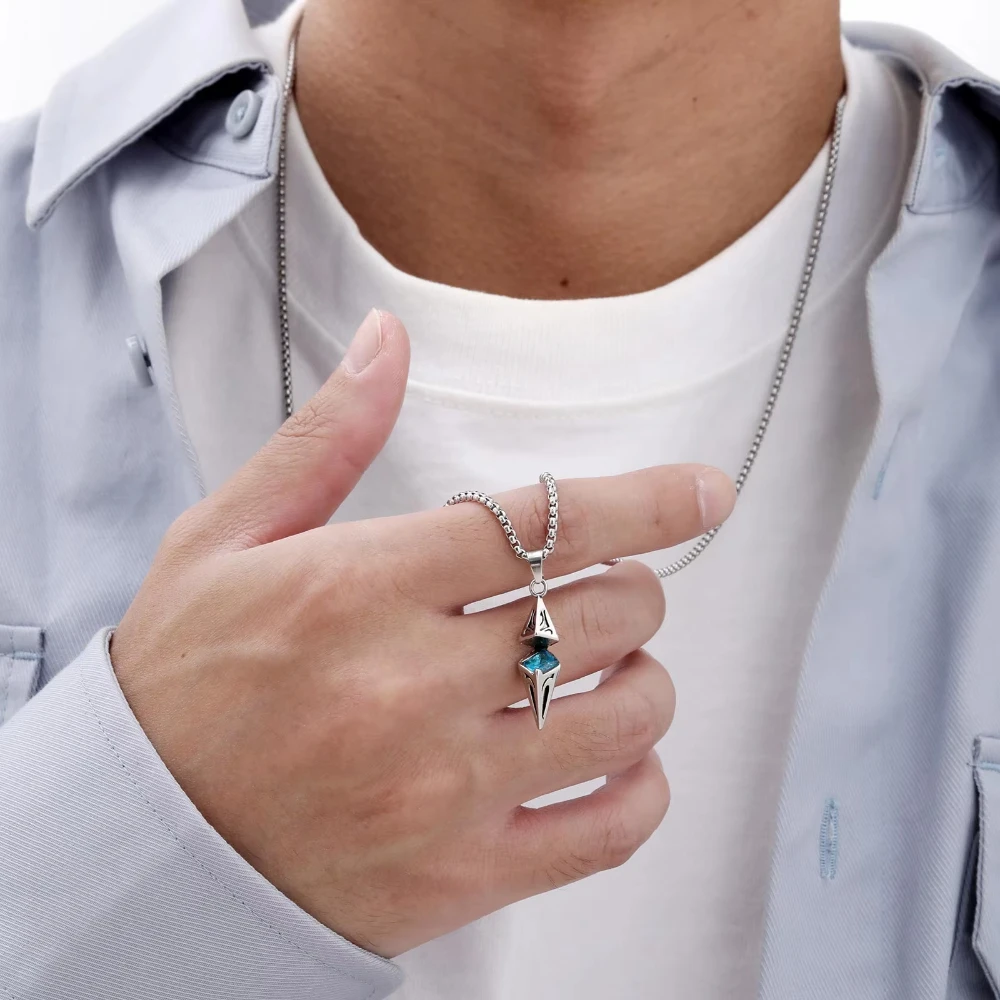 أنيقة القلائد الحجر الأزرق الفولاذ المقاوم للصدأ هندسية قلادة طوق عيد الحب حفلة عيد ميلاد هدية الذكرى السنوية للأصدقاء Lo #1