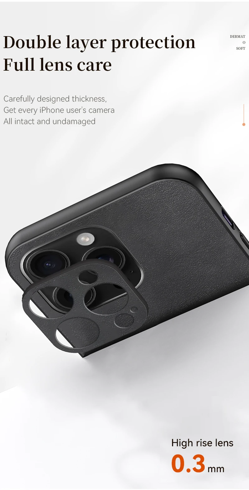 Luxuriöse Schaffell-Leder-Handyhülle für iPhone 17, 16, 15, 14, 13, 12, 11, Pro Max Plus XS mit Kameraobjektivschutz, matte Rückseite – Detail 6