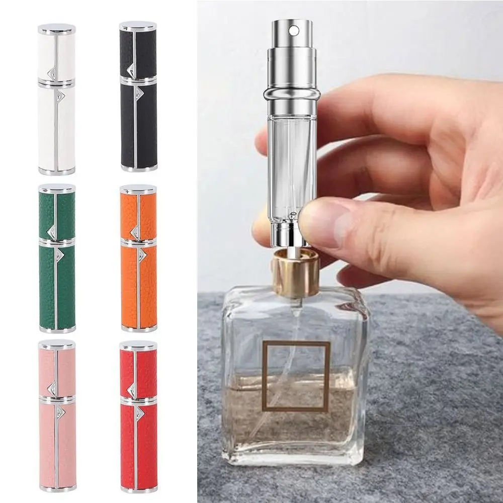 

PU Leather Perfume Bottle Lychee Pattern Empty Cosmetic Container Refillable Bottom Filling Ultra-fine Mist Fragrance Container