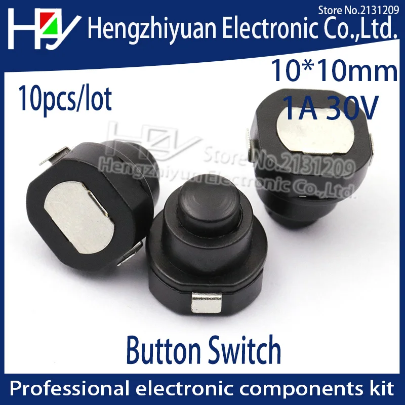 

Hzy 10PCS/ lot Flashlight Torch Part Round Push Button Switch Black DC 30V 1A 10mm x 10mm (D*H)