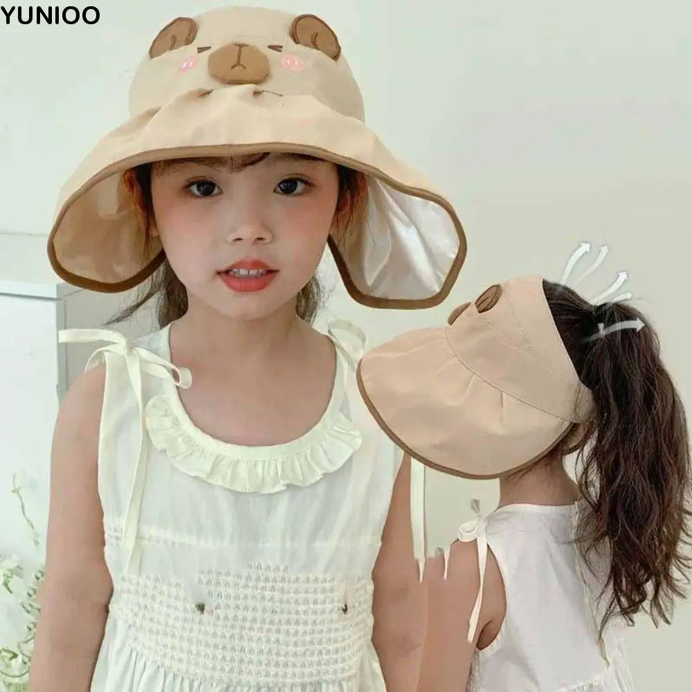 

Korean Style Cartoon Capybara Bucket Hat Quick-dry Shading Hat Summer Kid Sunhat Anti-UV Sun Hat Solid Color