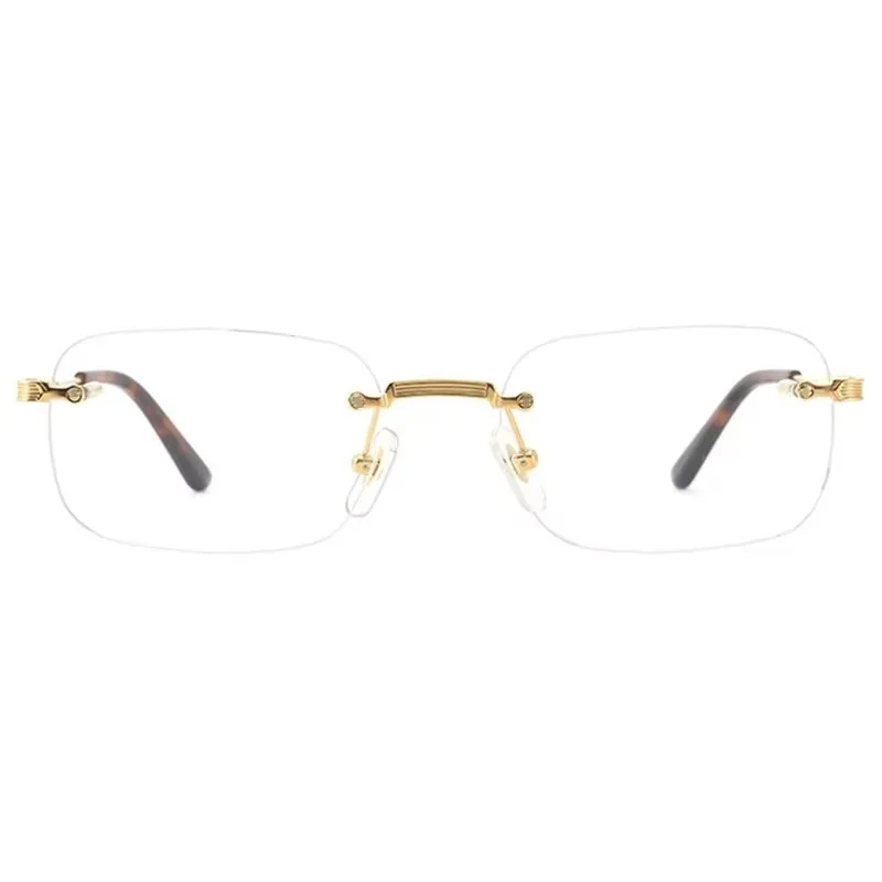 Luxury Rimless Square Eyeglasses Frame Men Lightweight Titanium Metal Rivert Decor Optical Prescription Business Casual Eyewear