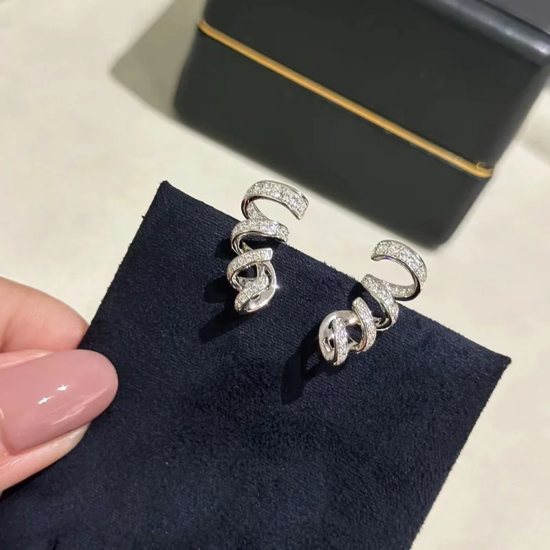 Pendientes de plata de ley S925 con juego de tornillos y diamantes