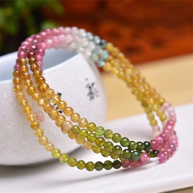 3MM Natural Tourmaline Bracelet Women Fashion Sweet Reiki Healing Energy Strand Girls Jewelry Gift 1PCS