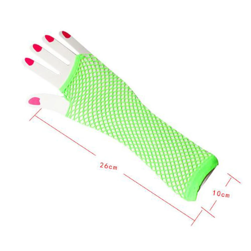 1 Pair Bright Color Fishnet Long Gloves For Women Hollow Out Sexy Arm Sleeve With Fingerless Mittens Punk Style Cosplay Gloves