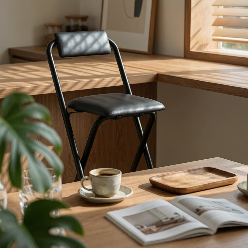 Folding Bar Stool with Backrest Supportive High Bar Stool with Padded Seat Counter Height Seat Cushioned Furniture Sturdy
