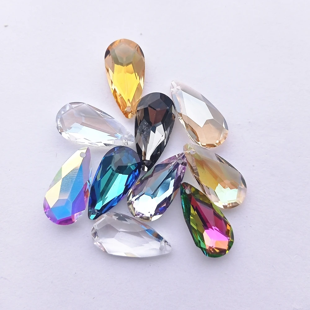 12x24MM Tear Drop Single Hole Glass Rhinestone Pendant Glitter Crystal AB Diamond Gemstone for DIY Necklace Clothes Accessories