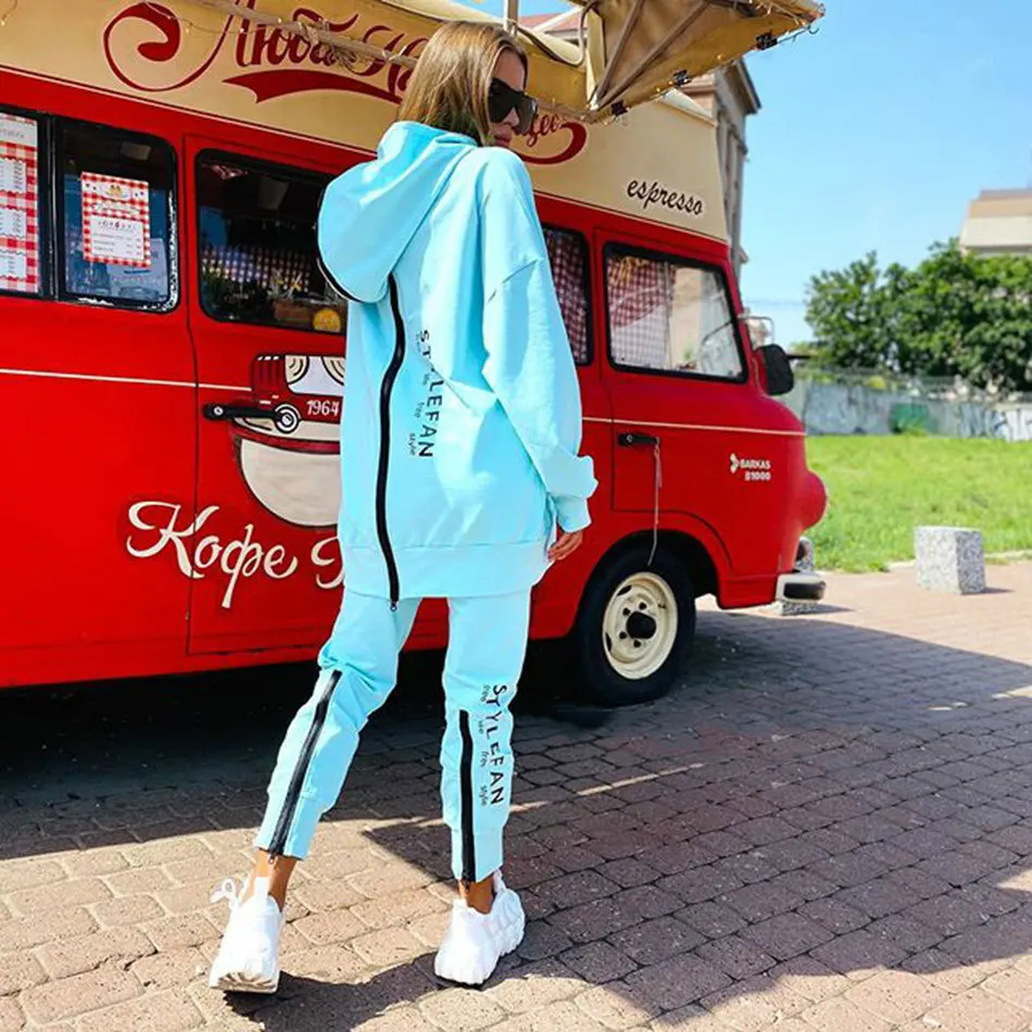 Women Fashion Letter Printed Hoodies Suits Two Pieces Sets Zipper Sweaters Long Pant Casual Sportswear Jogging Suit