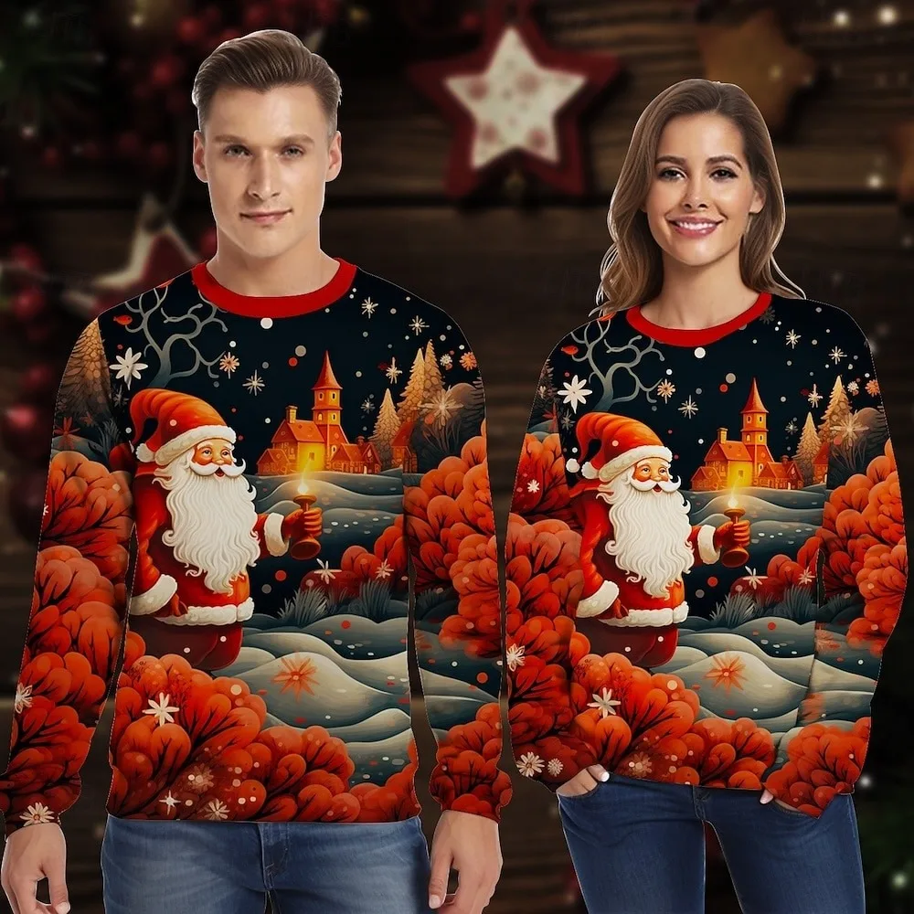 

Christmas Santa Claus Pullover Funny Christmas Sweatshirt 3D Print Christmas Graphic For Couple Men's Women's Christmas Clothes